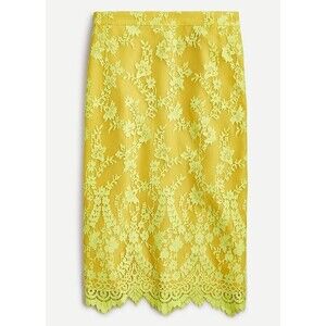 JCrew Chantilly Lace Pencil Skirt Women Size 6  Kiwi Yellow New - Imperfection
